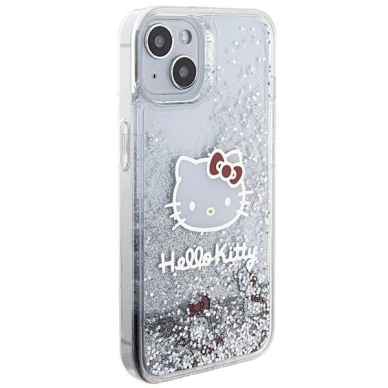 Hello Kitty Dėklas Liquid Glitter Charms Kitty HeadiPhone 14 - Sidabrinis 3