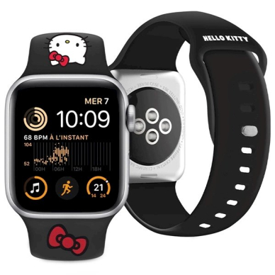 Hello Kitty Dėklas Silicone Kitty Head Strap for Apple Watch 42/44/45/49mm - Juodas 3