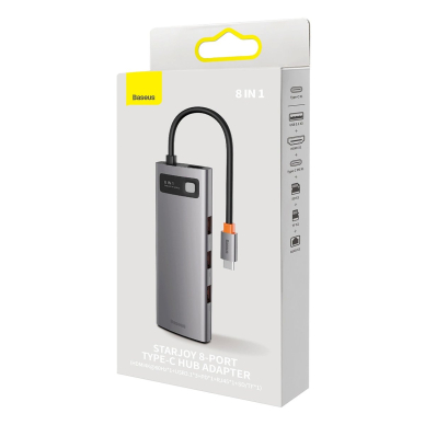 HUB 8in1 Baseus StarJoy USB-C to USB-C PD / 3x USB-A / HDMI / RJ-45 / SD TF - pilkas 4