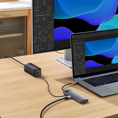 HUB 8in1 Baseus StarJoy USB-C to USB-C PD / 3x USB-A / HDMI / RJ-45 / SD TF - pilkas 7