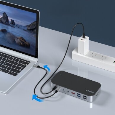 HUB Choetch M52 USB-C - USB-C PD/USB-C/USB-A/HDMI/VGA/DP/SD/TF/RJ45/AUX - Pilkas 7