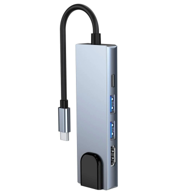 HUB Tech-Protect V3 5in1 USB-C - USB-A 3.0 / USB-A 2.0 / USB-C / HDMI / RJ45 - pilkas 4