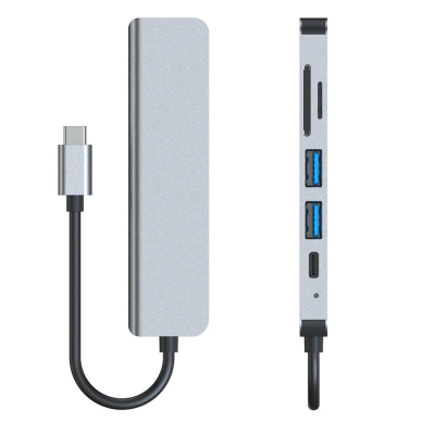 HUB Tech-Protect V4 6in1 USB-C - USB-A 3.0 / USB-A 2.0 / USB-C / HDMI / micro SD / TF / SD card reader - pilkas 6