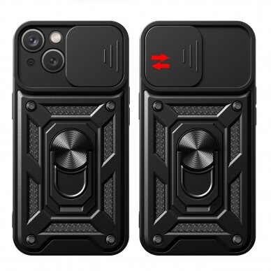 Hybrid Armor Camshield case with stand and camera cover for iPhone 15 - black 5