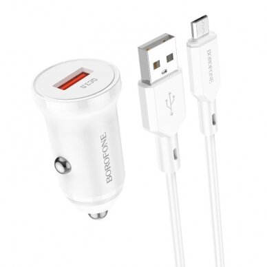 Įkroviklis automobilinis Borofone BZ18 Quick Charge 3.0 18W + MicroUSB baltas