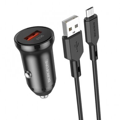 Įkroviklis automobilinis Borofone BZ18 Quick Charge 3.0 18W + MicroUSB juodas