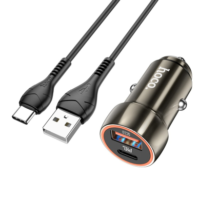 Įkroviklis automobilinis Hoco Z46A USB-A/Type-C PD20W+QC3.0 + Type-C pilkas