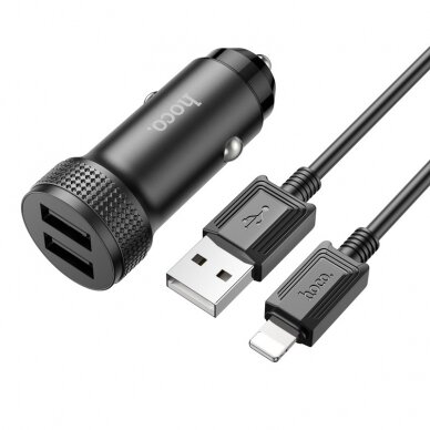 Įkroviklis automobilinis Hoco Z49 2xUSB-A + Lightning juodas