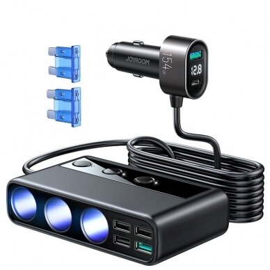 Įkroviklis automobilinis Joyroom 9in1 154W 3x12V, PD USB Type-C, QC3.0 USB-A, 4xUSB-A JR-CL06 1