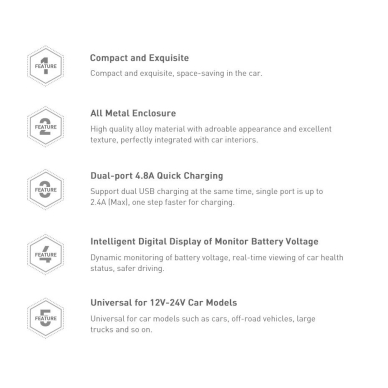 Įkroviklis Baseus Digital Display Dual USB 4.8A Car Charger 24W + 3in1 USB - UBS Type C / micro USB / Lightning 1,2m cable juodas 15