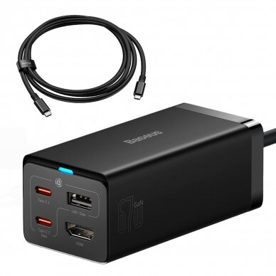 Įkroviklis buitinis Baseus GaN5 Pro 2xType-C/USB/HDMI 67W juodas CCGP110201