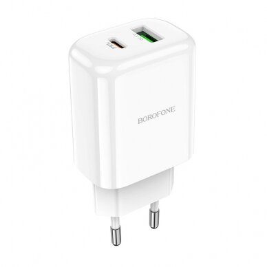 Įkroviklis buitinis Borofone BN4 1xUSB, 1xType-C QC 3.0, PD 2.0 20W, baltas