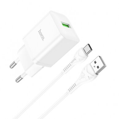 Įkroviklis buitinis Hoco N26 USB-A Quick Charge 3.0 18W + Type-C baltas