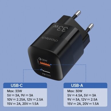 Įkroviklis Choetech Fast USB USB Type C PD QC 33W Juodas (PD5006) 8