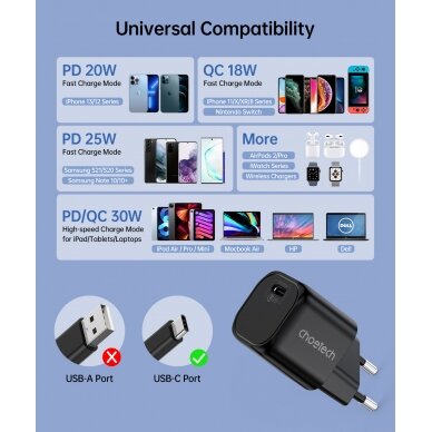 Įkroviklis Choetech GaN USB charger Type C PD 30W (PD5007) Juodas 3