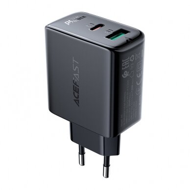 Įkrovimo blokelis Acefast USB Type C / USB 32W, PPS, PD, QC 3.0, AFC, FCP Juodas