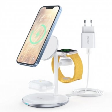 Įkrovimo stotelė Choetech T585-F 3in1 inductive charging station iPhone 12/13, AirPods Pro, Apple Watch Baltas