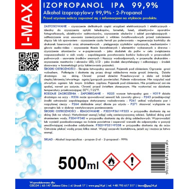 Isopropyl alcohol Isopropanol IPA I-MAX 99.9% Spray 500ML 2