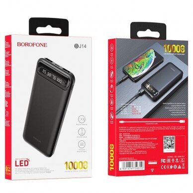 Išorinė baterija Power Bank Borofone BJ14 Type-C microUSB 2*USB (2A) 10000mAh juoda  5