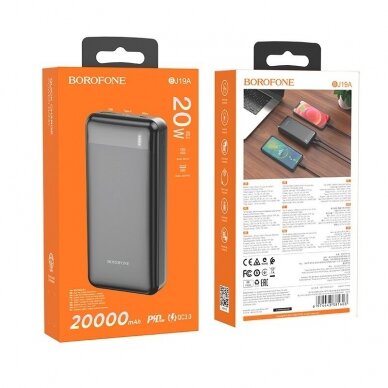 Išorinė baterija Power Bank Borofone BJ19A Type-C PD 20W+Quick Charge 3.0 20000mAh juoda  5