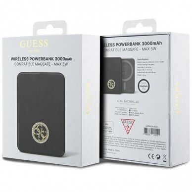 Išorinė Baterija Powerbank Guess MagSafe 4G Strassed Metal Logo 5W 3000mAh Juodas KOW06B 4