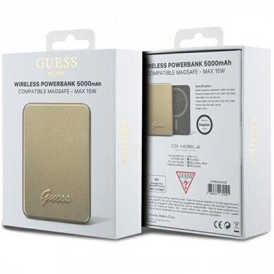 Išorinė Baterija Powerbank Guess MagSafe Metal Script Logo 15W 5000mAh Auksinė KOW06B 4