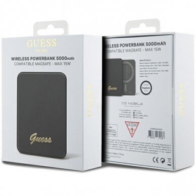 Išorinė Baterija Powerbank Guess MagSafe Metal Script Logo 15W 5000mAh Juodas KOW06B 4