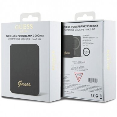 Išorinė Baterija Powerbank indukcyjny Guess MagSafe Metal Script Logo 5W 3000mAh Juodas KOW06B 4