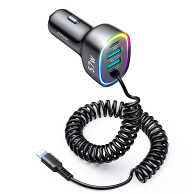 Joyroom 4 in 1 Fast Car Charger PD, QC3.0, AFC, FCP with 1.6m 57W Lightning Cable Black (JR-CL20) 1