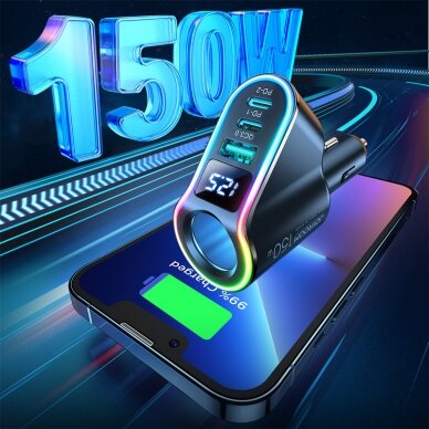 Joyroom fast car charger 4in1 USB-A QC3.0 / 2xUSB-C PD 150W Juodas (JR-CL21) 3