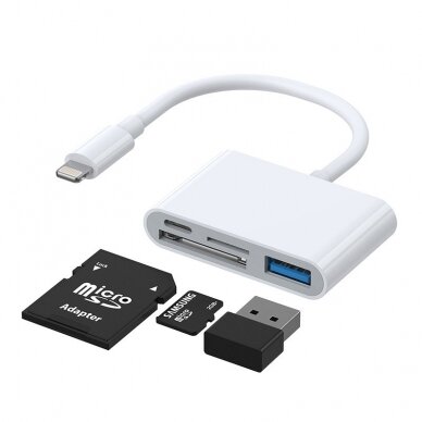 Joyroom HUB multifunctional OTG Lightning adapter - USB 3.2 Gen 1 (3.0, 3.1 Gen 1) / SD, TF / Lightning card reader white (S-H142 white)