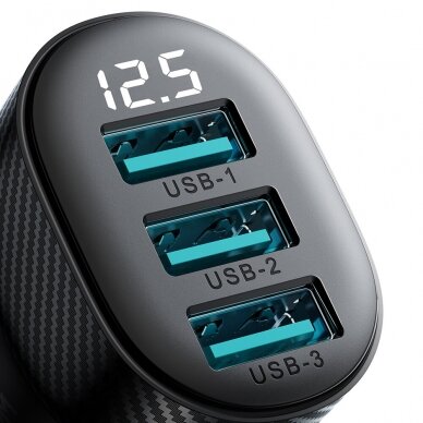 Joyroom JR-CCD03 3.4A car charger with 3x USB-A display - Juodas 2