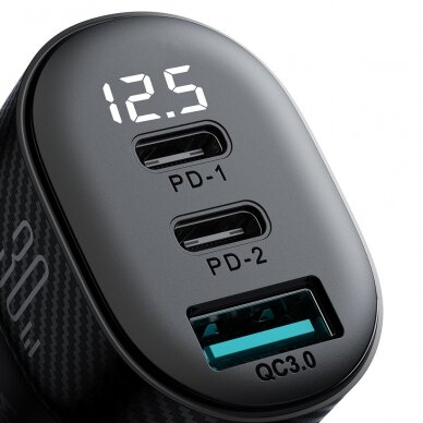 Joyroom JR-CCD04 30W 2x USB-C USB-A car charger with display - black 2