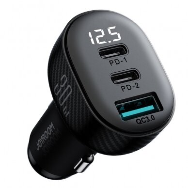 Joyroom JR-CCD04 30W 2x USB-C USB-A car charger with display - black 3