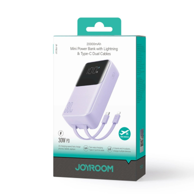 Joyroom JR-PBC07 20000mAh 30W mini power bankUSB-C Lightning Kabeliss - violetinis