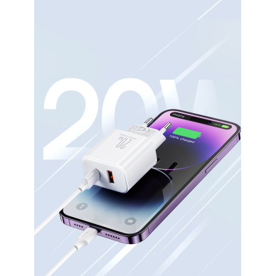 Joyroom JR-TCF05 20W USB-C / USB-A Fast Dual Port Wall Charger - White + USB-C - Lightning 1m 14