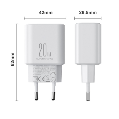 Joyroom JR-TCF05 20W USB-C / USB-A Fast Dual Port Wall Charger - White + USB-C - Lightning 1m 10