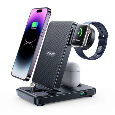 Joyroom JR-WQS02 iPhone AirPods Apple Watch 4in1 charging station foldable - Juodas