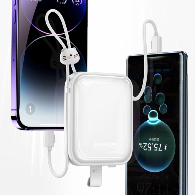 Joyroom power bank with USB C and Lightning cables and stand Cutie Series 10000mAh 22.5W Baltas (JR-L008) 12