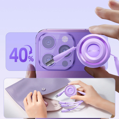 Joyroom S-A40 Colorful Series 3in1 retractable Kabelis USB-A to USB-C / Lightning / microUSB 1m - violetinis 7