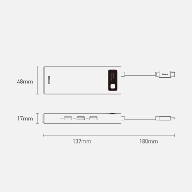 Jungčių Daugiklis Baseus Metal Gleam 9in1 multifunctional HUB USB Type C - 3x USB 3.2 Gen 1 5Gbps / USB Type C PD 100W / VGA Full HD 60Hz / HDMI 4K 30Hz / czytnik kart TF i SD / RJ45 1Gbps Pilkas (CAHUB-CU0G) UGLX912 22