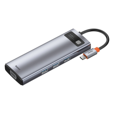 Jungčių Daugiklis Baseus Metal Gleam 9in1 multifunctional HUB USB Type C - 3x USB 3.2 Gen 1 5Gbps / USB Type C PD 100W / VGA Full HD 60Hz / HDMI 4K 30Hz / czytnik kart TF i SD / RJ45 1Gbps Pilkas (CAHUB-CU0G) UGLX912 6