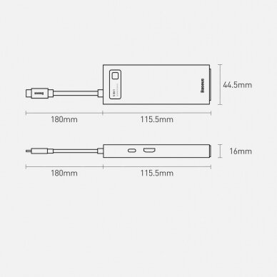 Jungčių Daugiklis Baseus Metal Gleam Series 5-in-1 Multifunctional Type-C HUB Docking Station Gray 30Hz Version Pilkas UGLX912 20