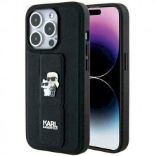 Karl Lagerfeld Gripstand Saffiano Karl&amp;Choupette Pins Dėklas skirtas iPhone 13 Pro Max - Juodas