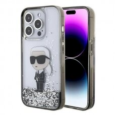 Karl Lagerfeld Liquid Glitter Ikonik dėklas skirtas iPhone 15 Pro - Permatomas