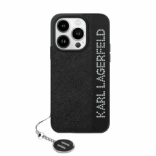 Karl Lagerfeld Saffiano Rhinestones  Charm dėklas iPhone 15 / 14 / 13 - Juodas