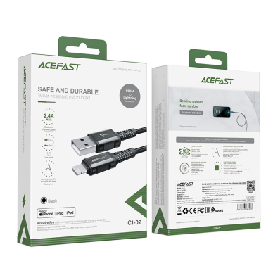 Kabelis Acefast MFI USB - Lightning 1.2m, 2.4A Juodas (C1-02) 4