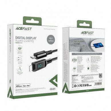 Kabelis Acefast MFI USB Type C - Lightning 1.2m, 30W, 3A Juodas (C6-01) 4