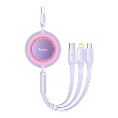 Kabelis Baseus Bright Mirror 2 3in1 USB Type A - micro USB + Lightning + USB Type C 66W 1.1m Violetinis (CAMJ010105) 1