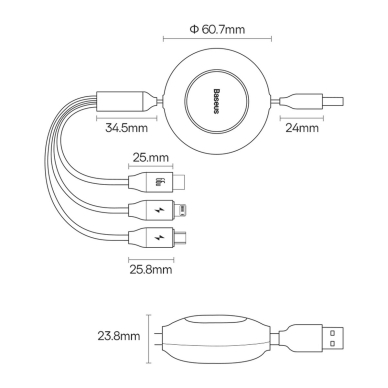 Kabelis Baseus Bright Mirror 2 3in1 USB Type A - micro USB + Lightning + USB Type C 66W 1.1m Violetinis (CAMJ010105) 23